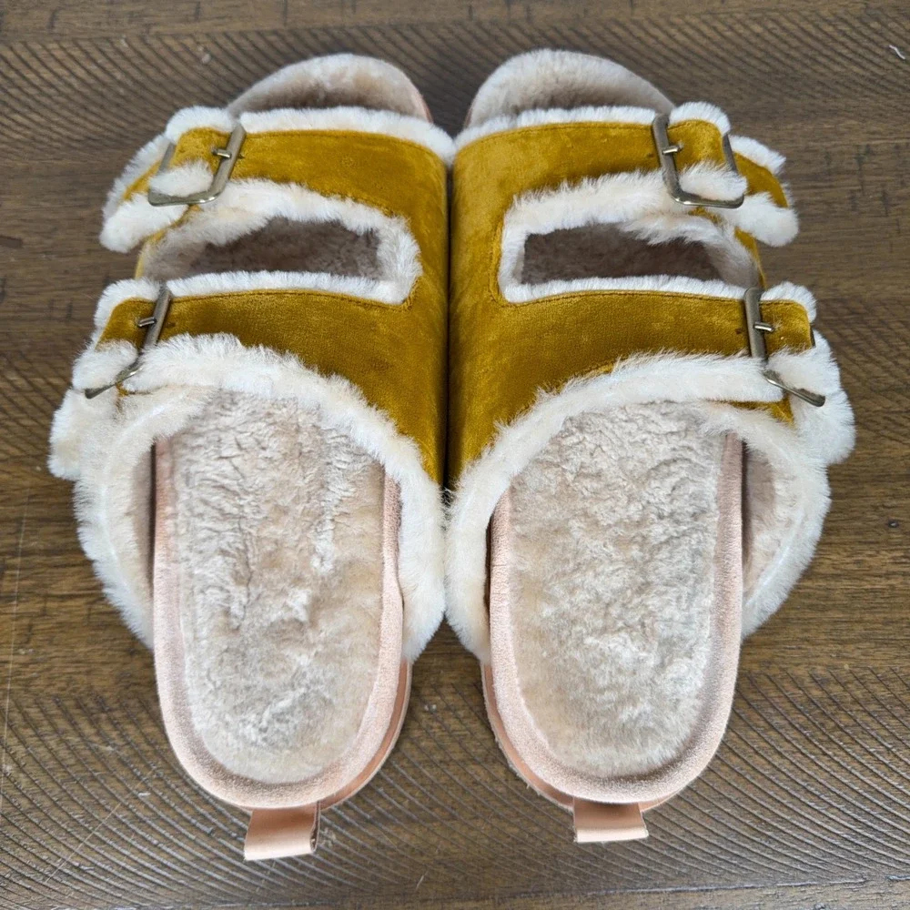 Forte Forte Sandals Women EU 40 US 9 Brown Shearling Leather Buckle Slides Italy